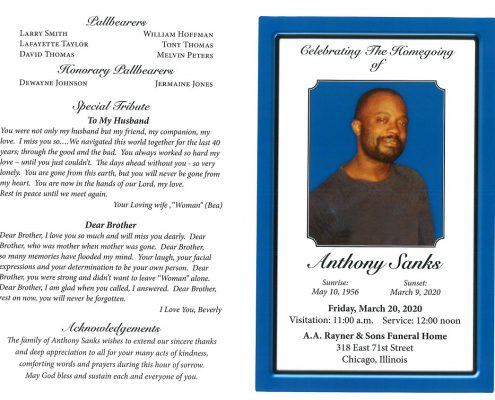 Anthony Sanks Obituary