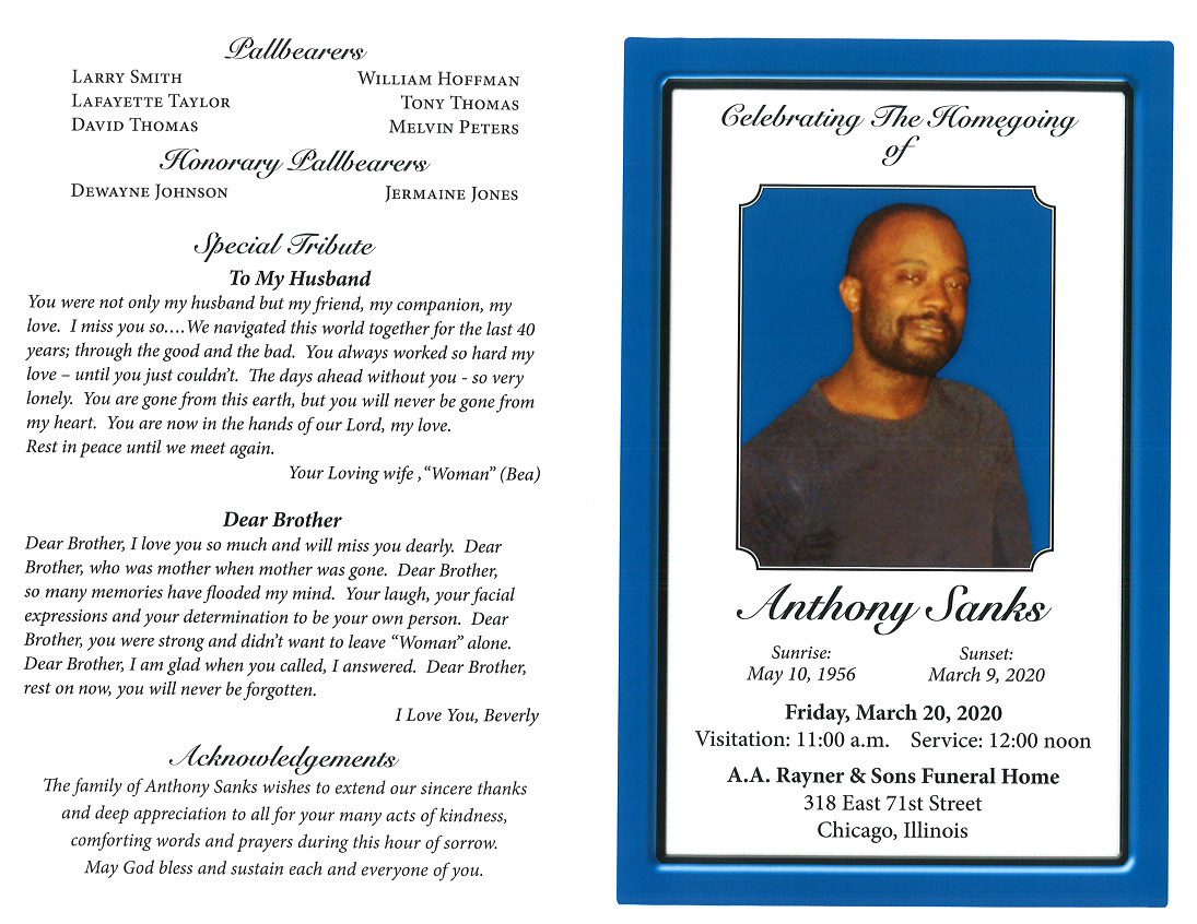 Anthony Sanks Obituary | AA Rayner and Sons Funeral Homes