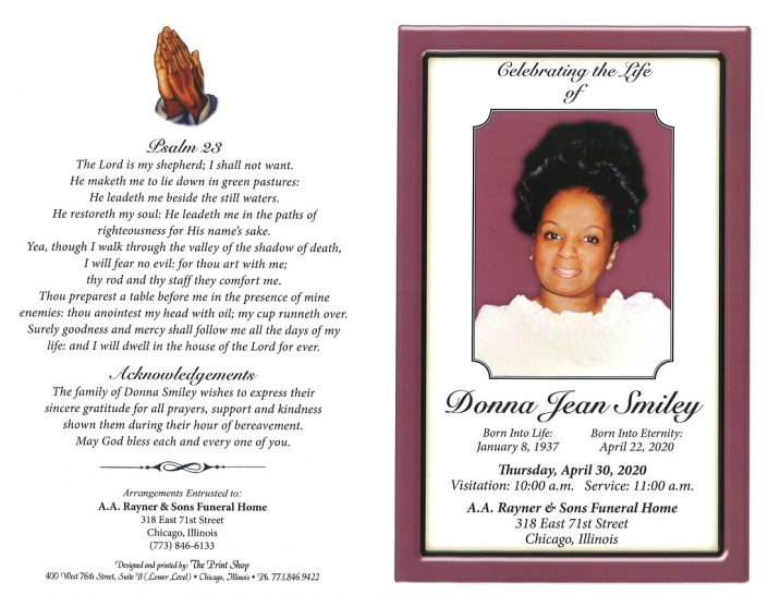 Donna J Smiley Obituary | AA Rayner and Sons Funeral Homes