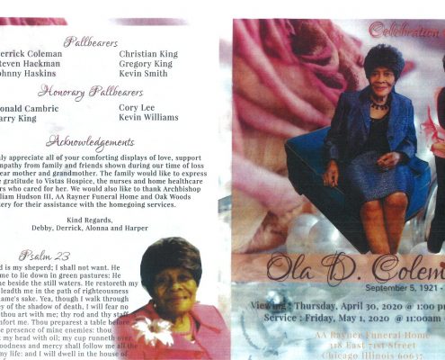 Ola D Coleman Obituary