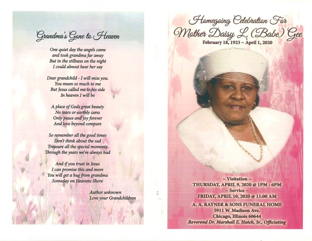 Mother Daisy L Gee Obituary | AA Rayner and Sons Funeral Homes