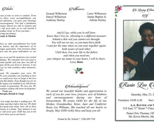 Rosie L Williams Obituary