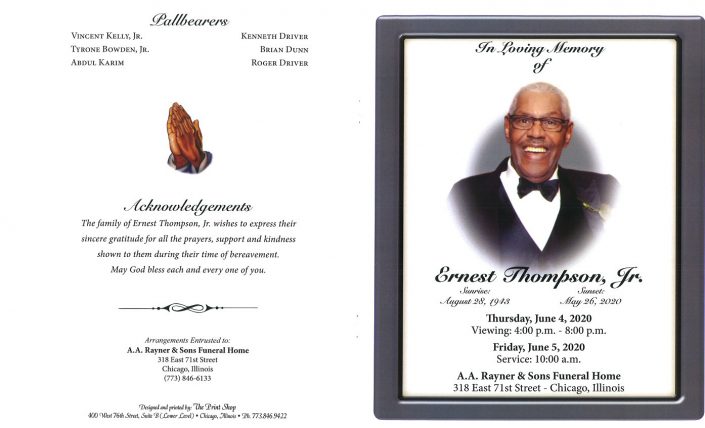 Ernest Thompson Jr Obituary | AA Rayner and Sons Funeral Homes