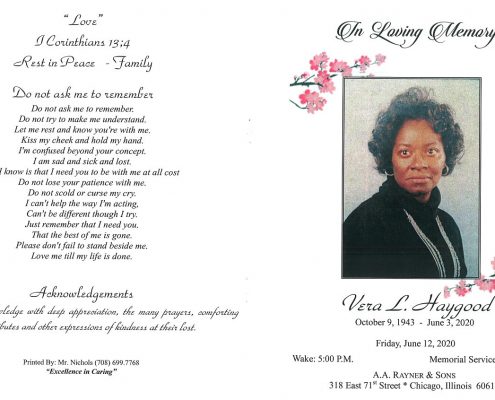 Vera L Haygood Obituary