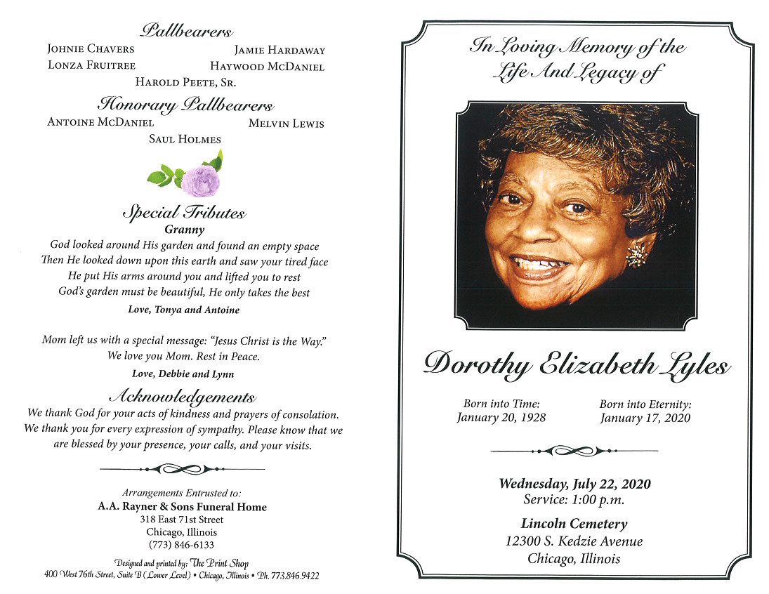 Dorothy E Lyles Obituary | AA Rayner and Sons Funeral Homes