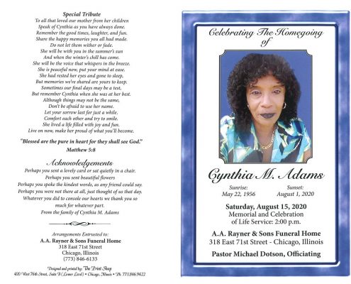 Cynthia M Adams Obituary