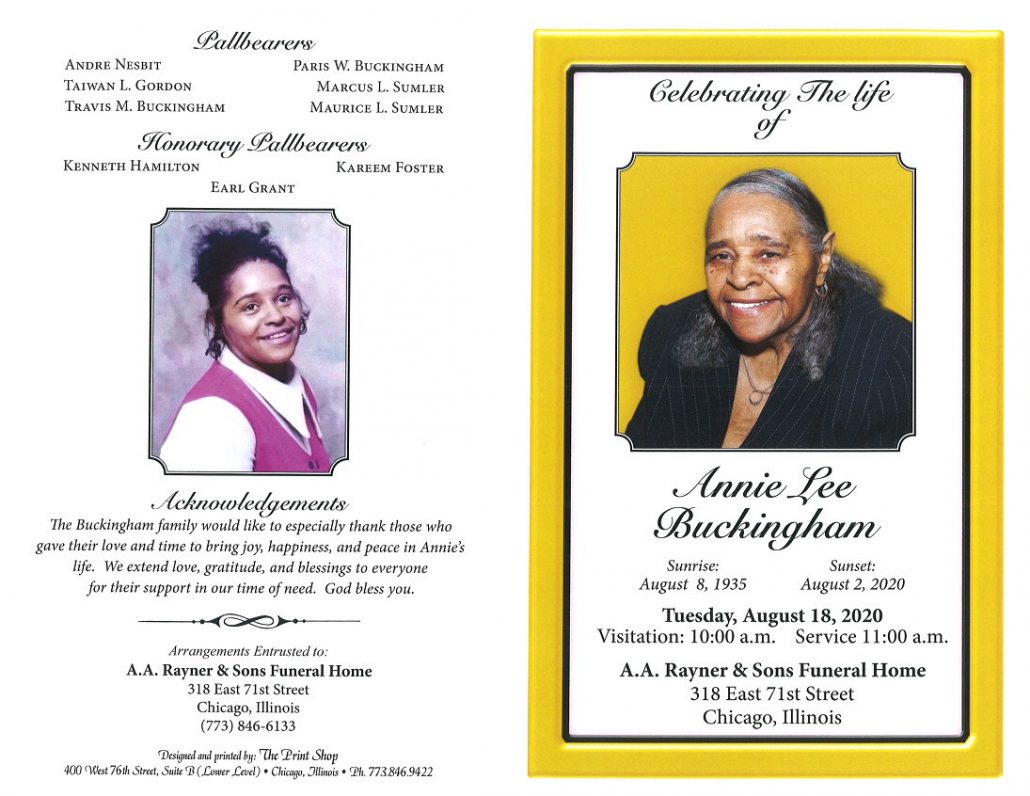 Annie L Buckingham Obituary