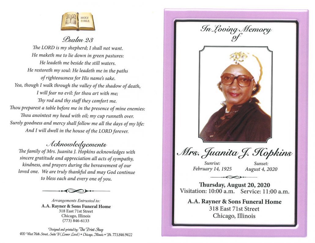 Juanita J Hopkins Obituary
