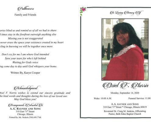 Oziel F Norris Obituary