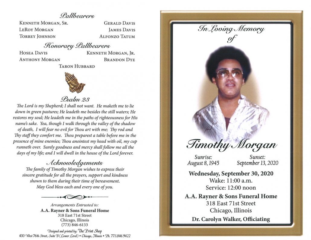 Timothy Morgan Obituary | AA Rayner And Sons Funeral Homes