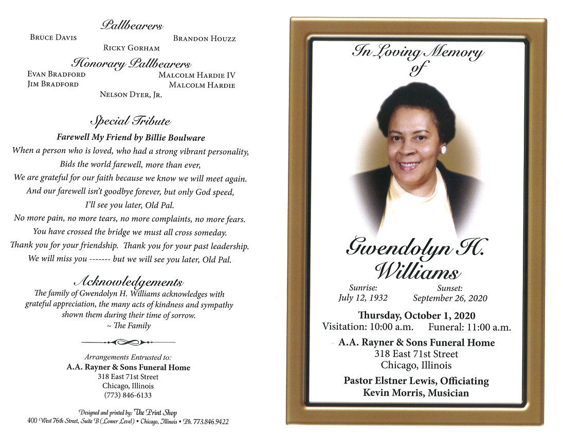 Gwendolyn Williams Obituary | AA Rayner and Sons Funeral Homes