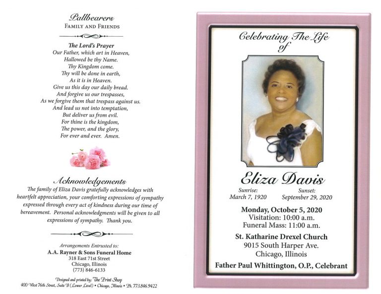 Eliza Davis Obituary | AA Rayner and Sons Funeral Homes