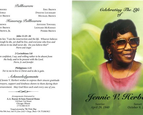 Jennie V Herbert Obituary