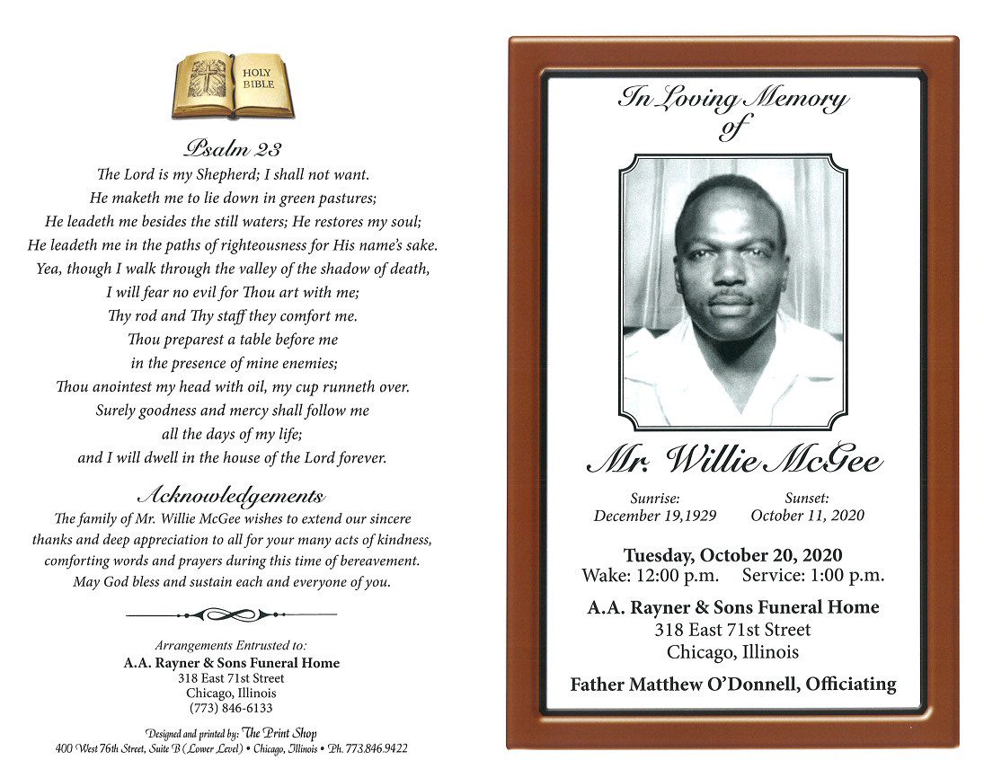 Mr Willie McGee Obituary  AA Rayner and Sons Funeral Homes