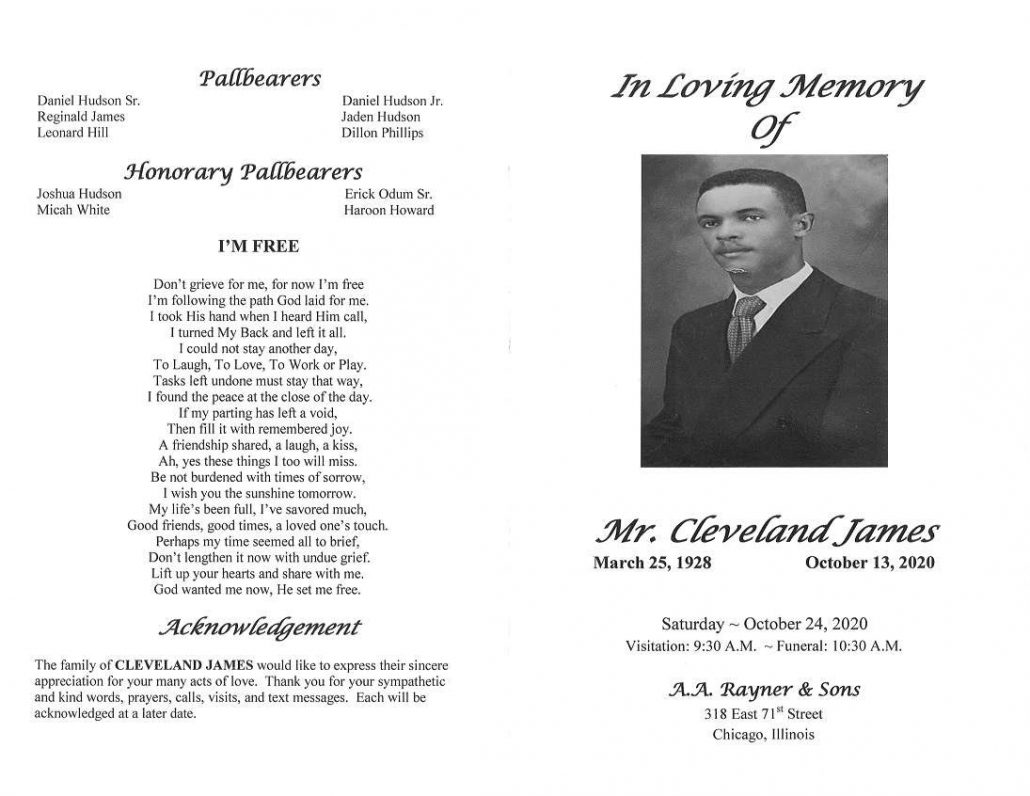Cleveland James Obituary AA Rayner and Sons Funeral Homes