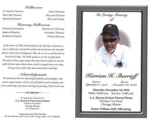 Karriem H Sharrieff Obituary