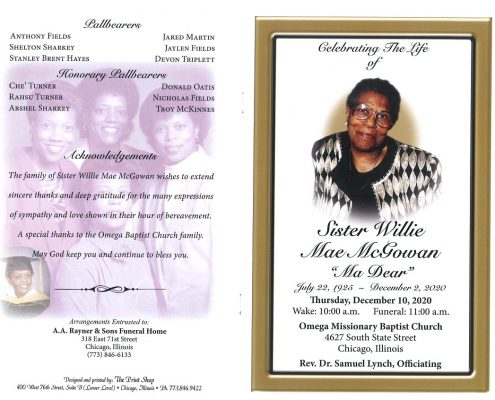 Willie Mae McGowan Obituary