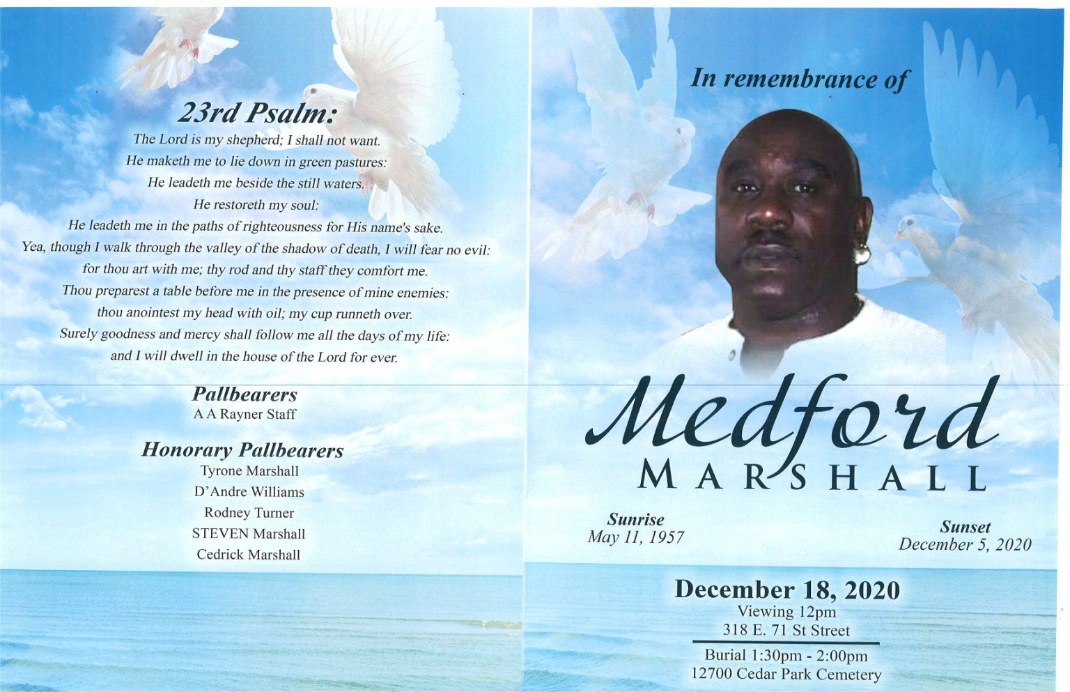 Medford Marshall Obituary | AA Rayner And Sons Funeral Homes