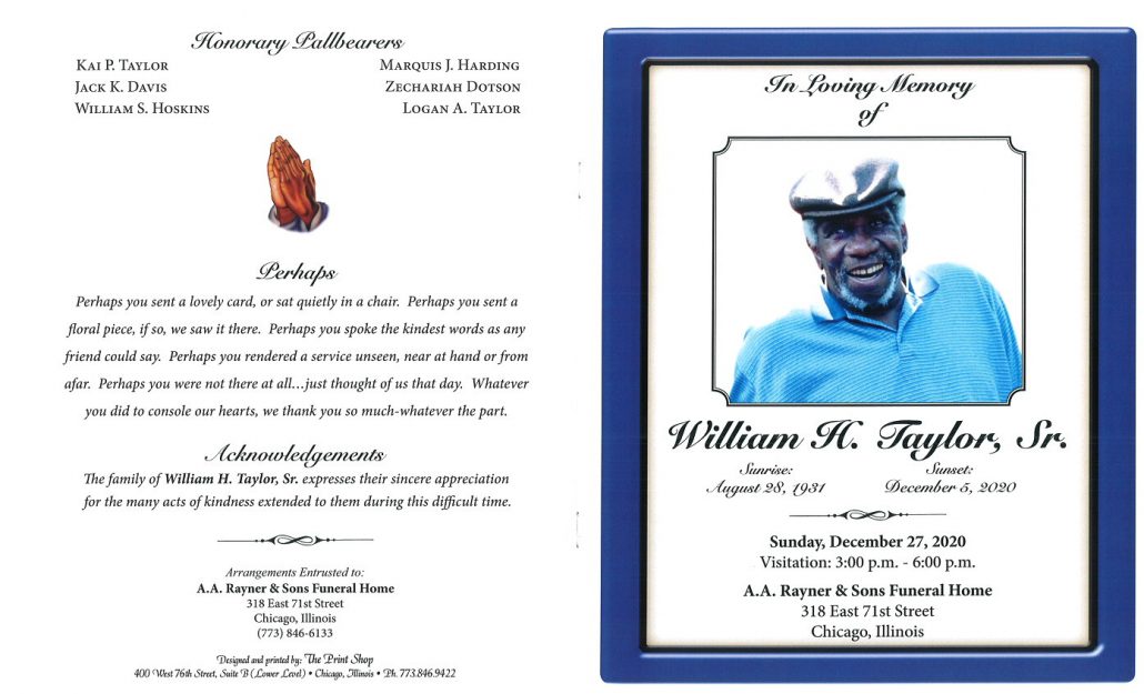 William H Taylor Sr Obituary