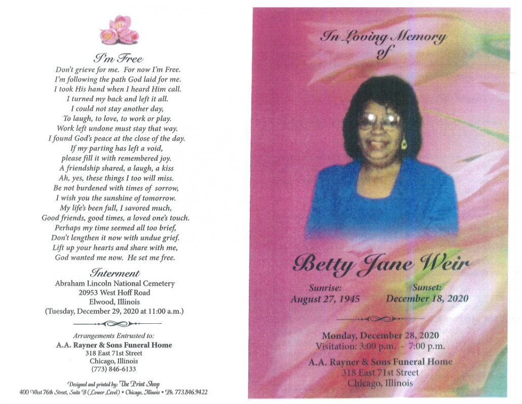 Betty J Weir Obituary