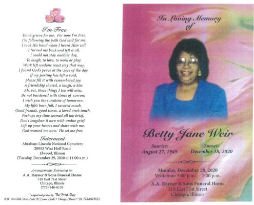 Betty J Weir Obituary