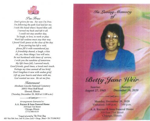 Betty Jane Weir Obituary