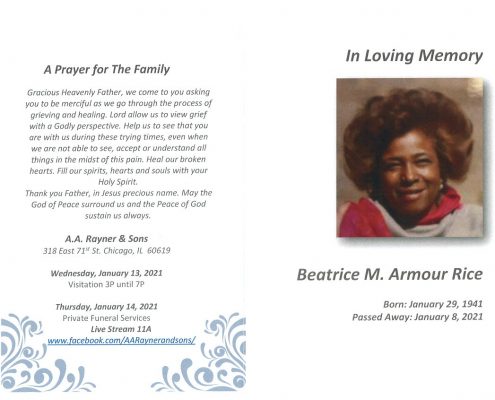 Beatrice M Armour Rice Obituary