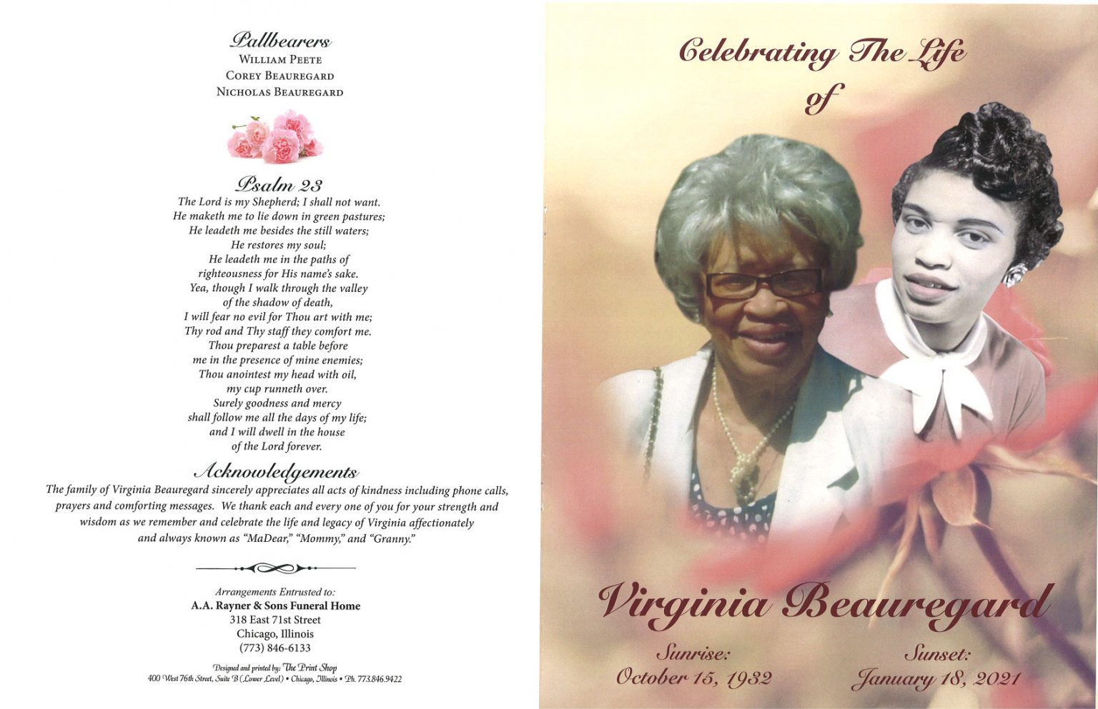 Virginia Beauregard Obituary | AA Rayner and Sons Funeral Homes