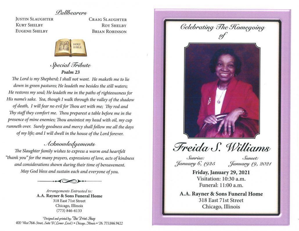 Freida S Williams Obituary