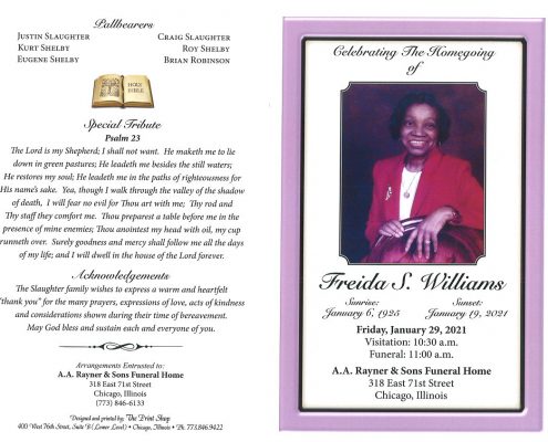 Freida S Williams Obituary