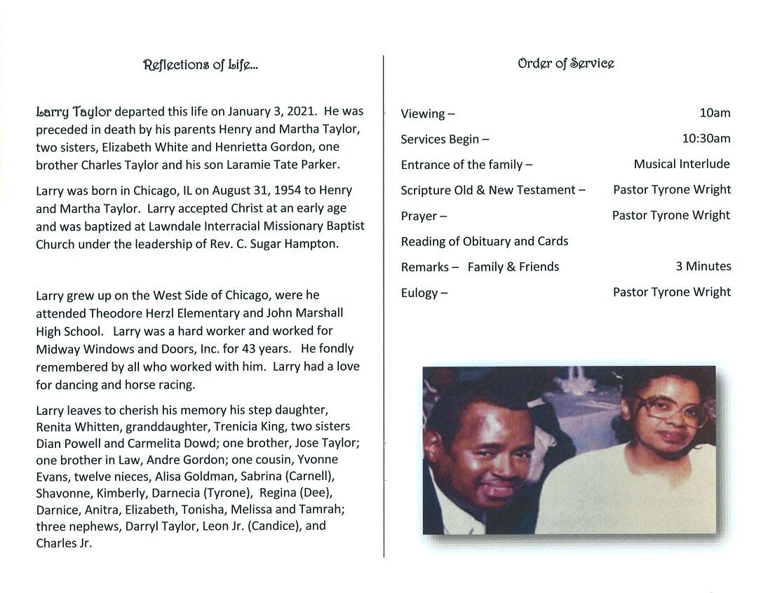 Larry Taylor Obituary AA Rayner and Sons Funeral Homes