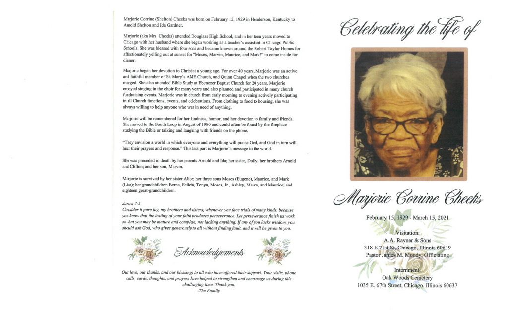 Marjorie C Cheeks Obituary