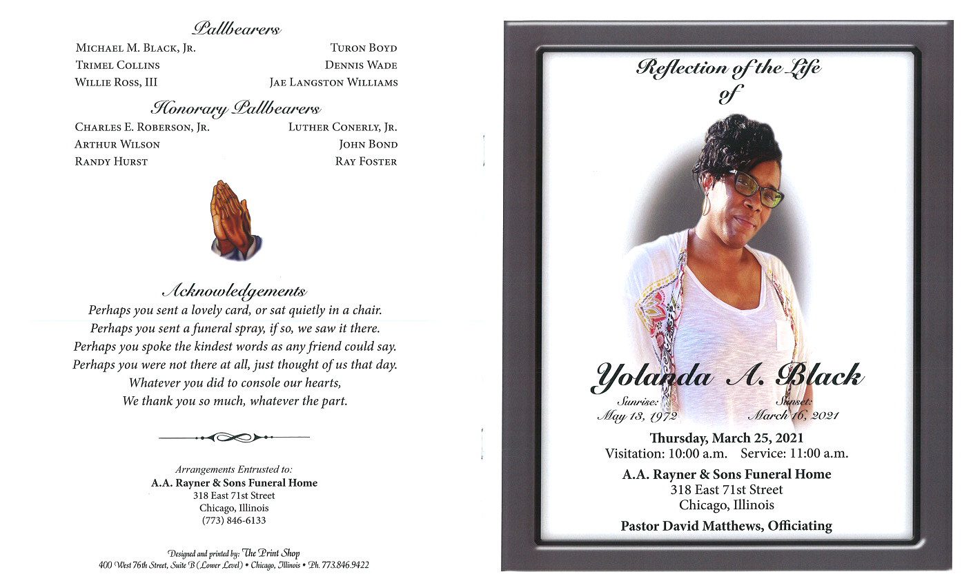 Yolanda A Black Obituary AA Rayner and Sons Funeral Homes