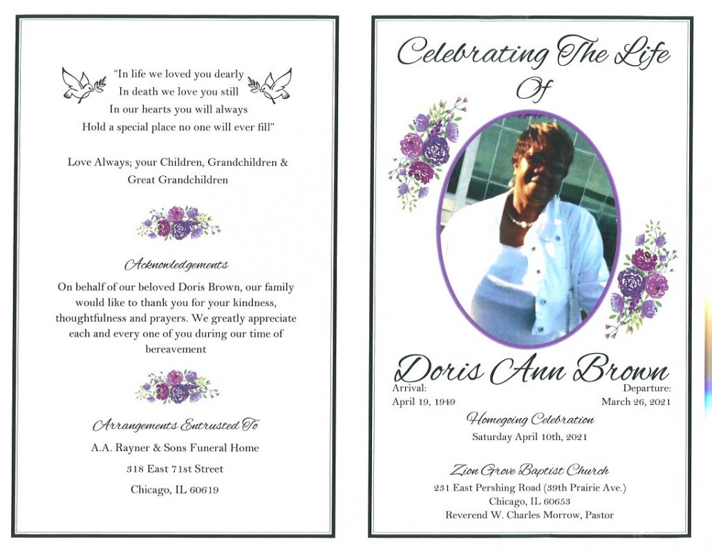 Doris A Brown Obituary