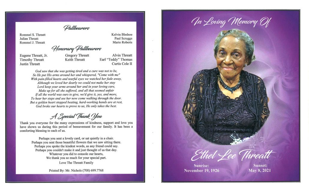 Ethel L Threatt Obituary