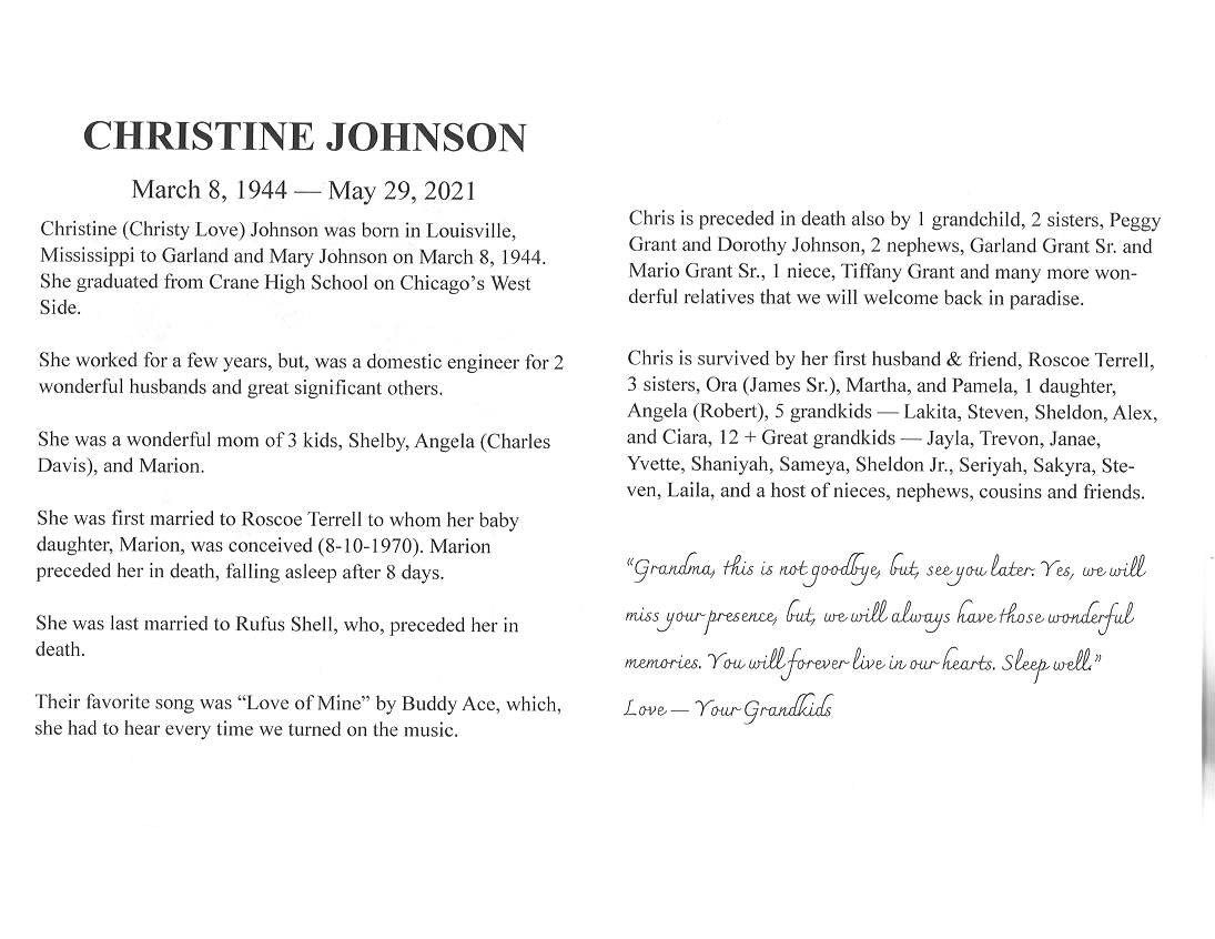 Christine Johnson Obituary AA Rayner and Sons Funeral Homes