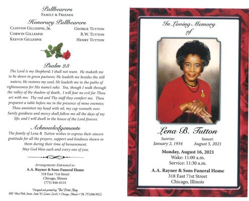 Lena B Tutton Obituary