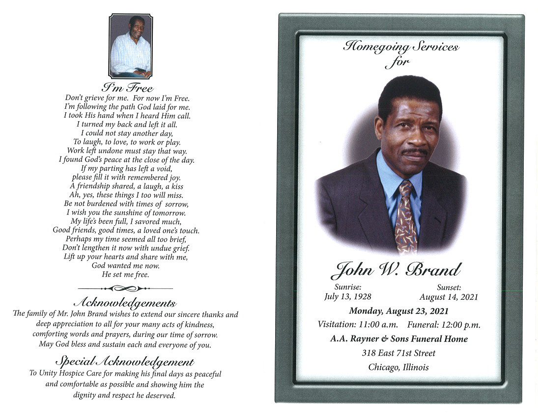 John W Brand Obituary | AA Rayner and Sons Funeral Homes