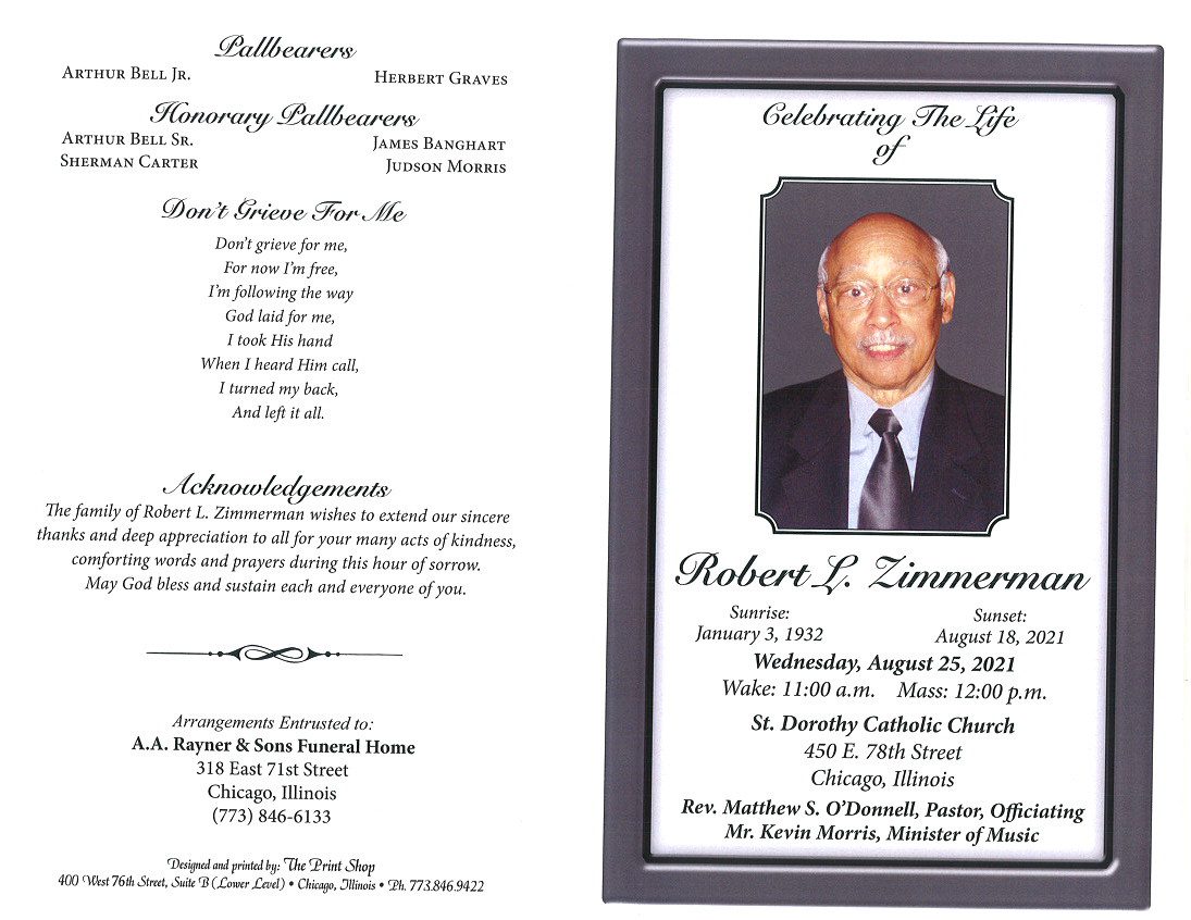 Robert L Zimmerman Obituary AA Rayner and Sons Funeral Homes
