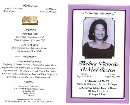 Thelma V Oneal Gaston Obituary