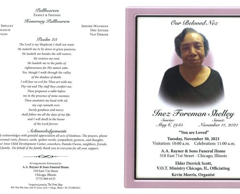 Inez F Shelley Obituary