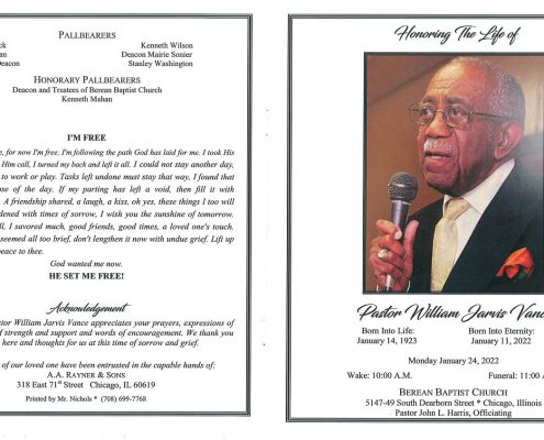 Pastor William J Vance Obituary