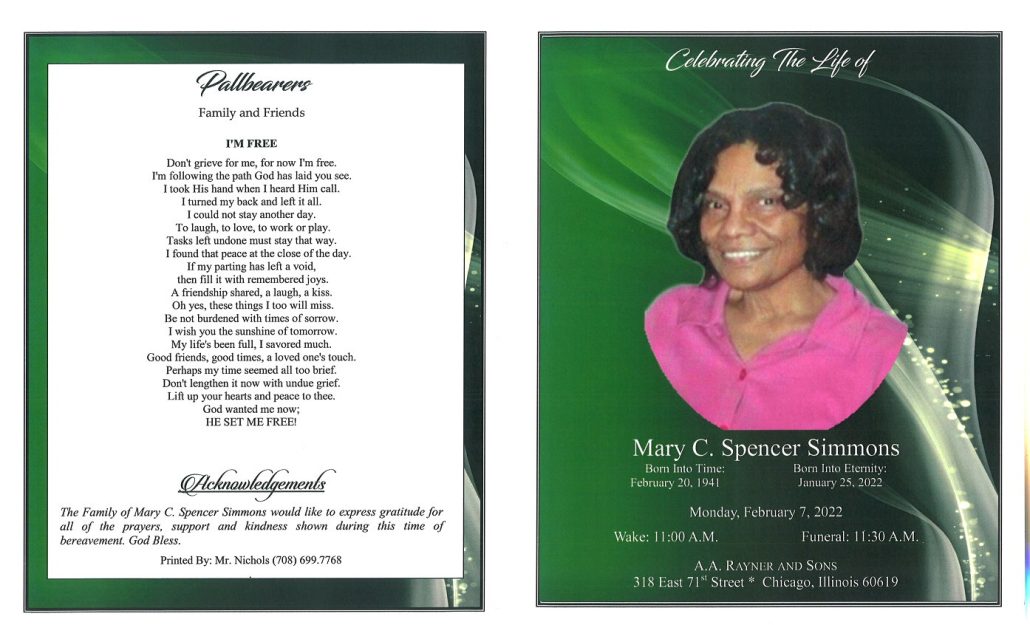 Mary C Spencer Simmons Obituary