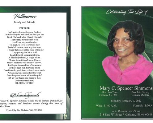 Mary C Spencer Simmons Obituary