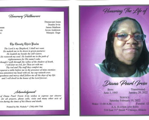 Diana P Irvin Obituary