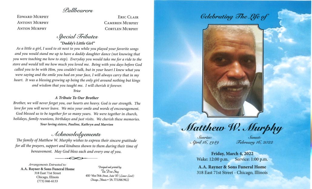 Matthew W Murphy Obituary AA Rayner and Sons Funeral Homes