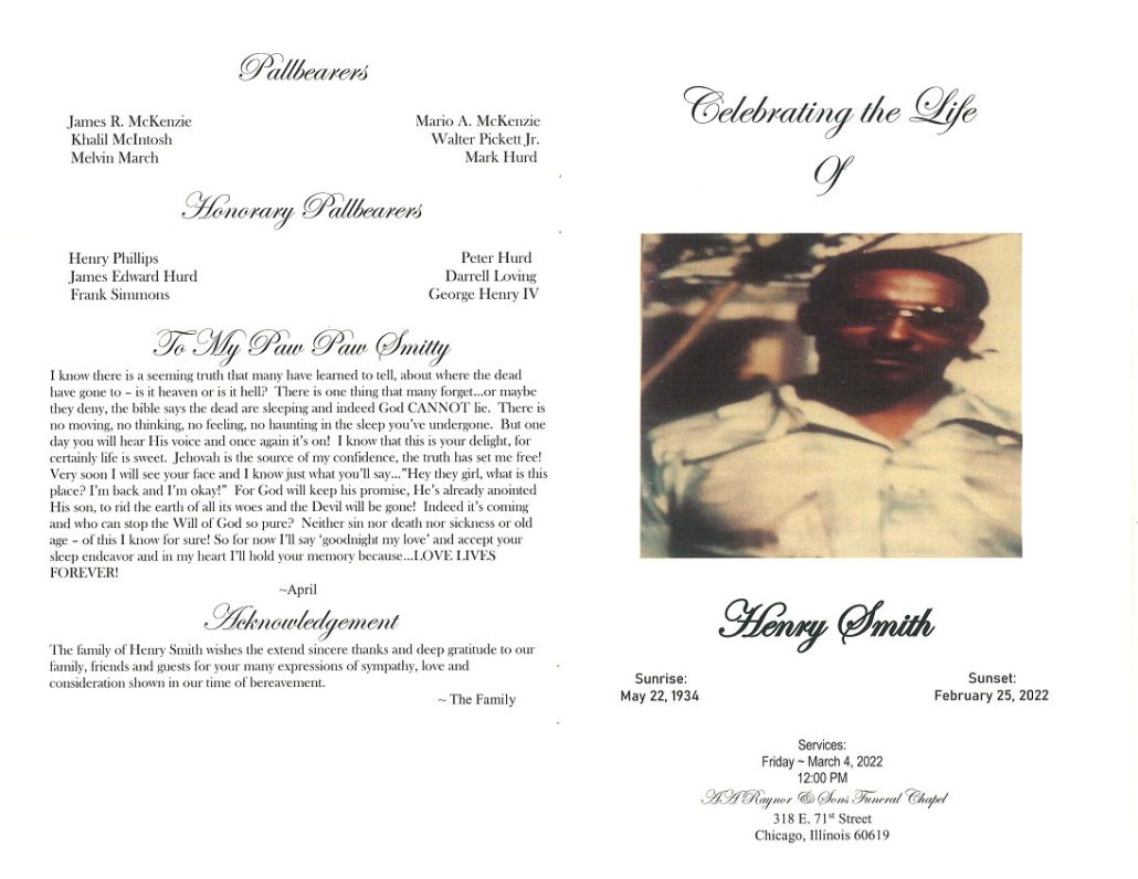 Henry Smith Obituary AA Rayner and Sons Funeral Homes