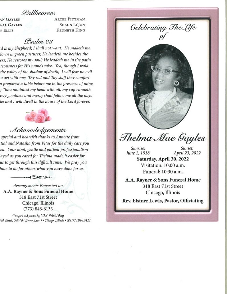 Thelma M Gayles Obituary
