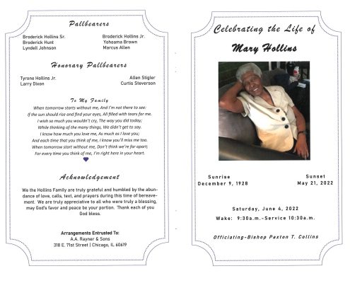 Mary Hollins Obituary