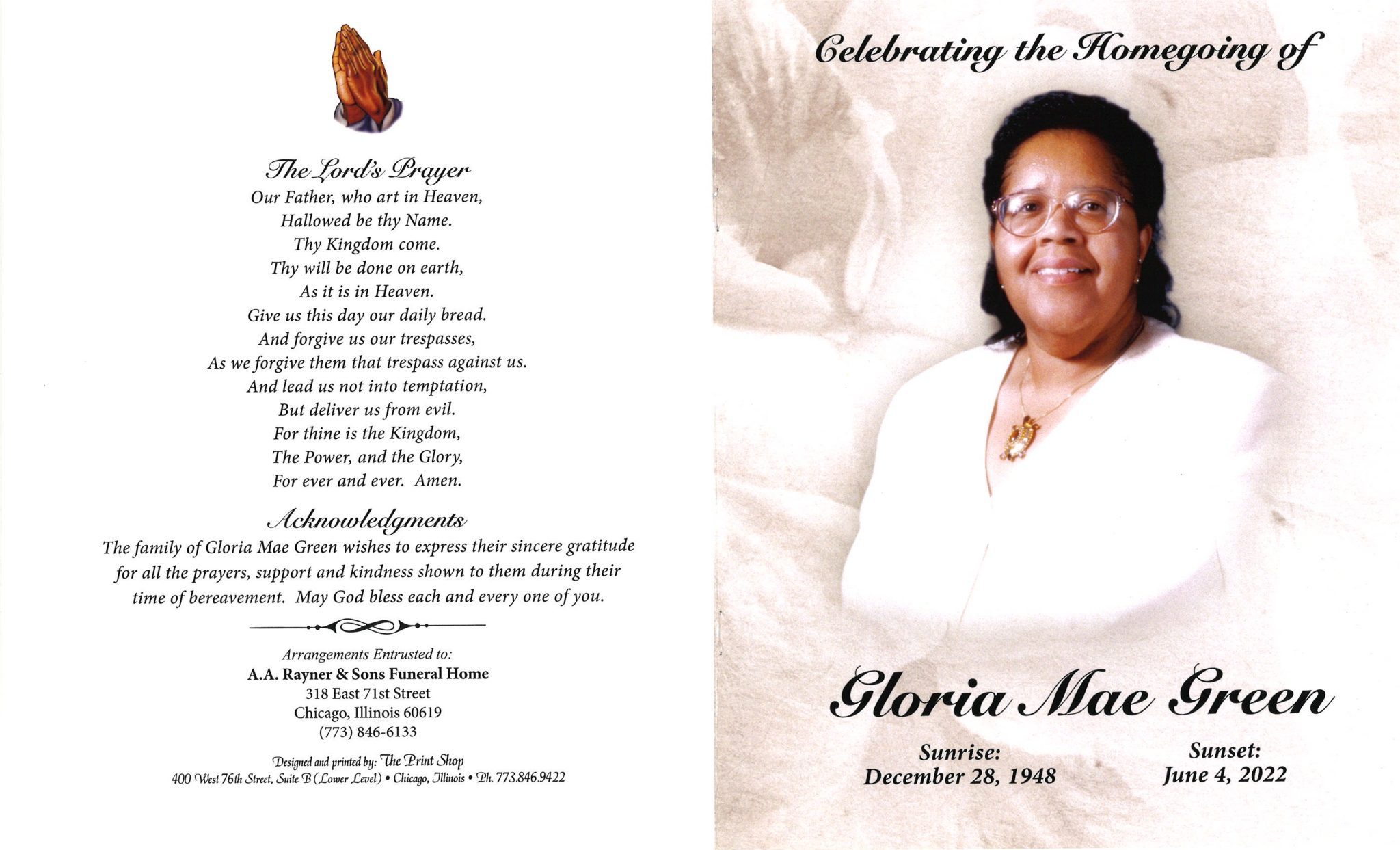 Gloria M Green Obituary AA Rayner and Sons Funeral Homes